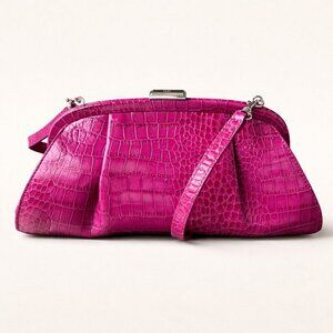 Etienne Aigner Fuchsia Croc-Embossed Shoulder Bag